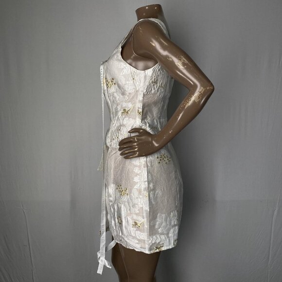 Elliatt Women's Octavia Jacquard Mini Dress – Size S – Ivory/Gold with Large Bow - Picture 9 of 11